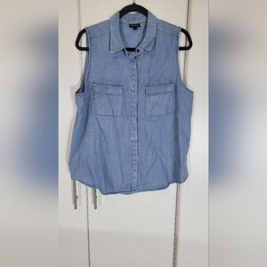 WHO WHAT WEAR Light-Weight BLUE CHAMBRAY Sleeveless BUTTON-UP SHIRT/TANK/TOP XXL